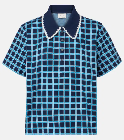 The Upside Clubhouse Dom Checked Crochet-trim Polo Shirt In Blue