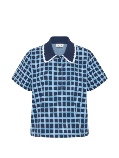 The Upside Clubhouse Dom Checked Cotton Polo Shirt In Blue