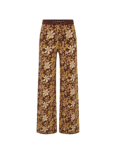 The Upside Copacabana Juniper Floral-print Knit Trousers In Brown
