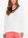 The Upside Espada Louie V-neck Cable-knit Sweater In White
