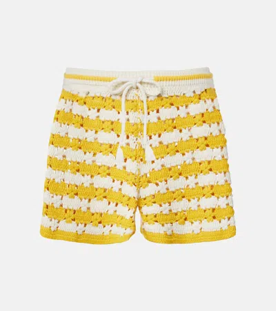 The Upside Goldie Malik Cotton Crochet Shorts In Yellow