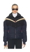 The Upside Hakuba Fox Fringe-detail Quilted Ski Jacket In Blue
