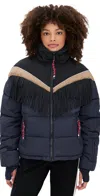 The Upside Hakuba Fox Fringe-detail Quilted Ski Jacket In Blue