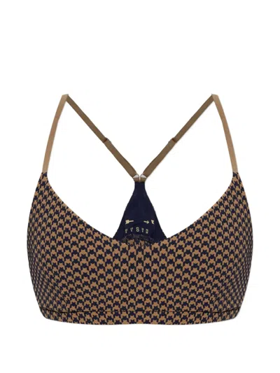 The Upside Houndstooth-print Sports Bra In Brown