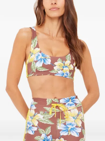 The Upside Isla Floral-print Performance Top In Brown