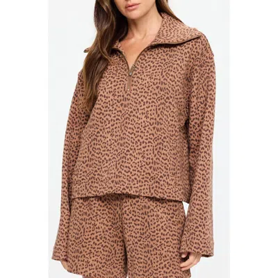 The Upside Javan Jones Leopard Print Quarter Zip Sweatshirt In Animal