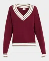 The Upside Josette V-neck Knit Sweater In Red