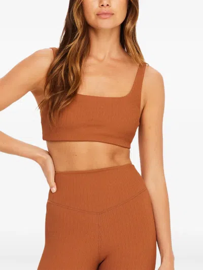 The Upside Mariana Bridie Ribbed Sport Bra In Brown