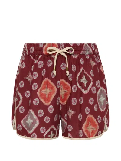 The Upside Gemusterte Miri Klio Shorts Mit Kordelzug In Burgundy