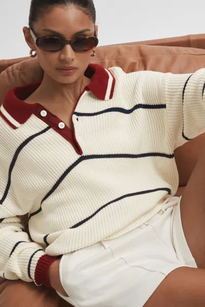The Upside Oversized Cotton Polo Jumper In White Stripe