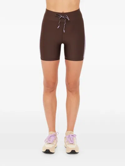 The Upside Oxford Side-stripe Shorts In Brown