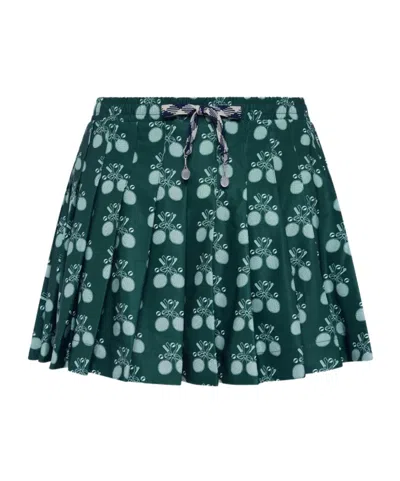 The Upside Racquet-patterned Pleated Miniskirt In Green