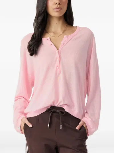 The Upside Rylee Button-front Long-sleeved T-shirt In Pink