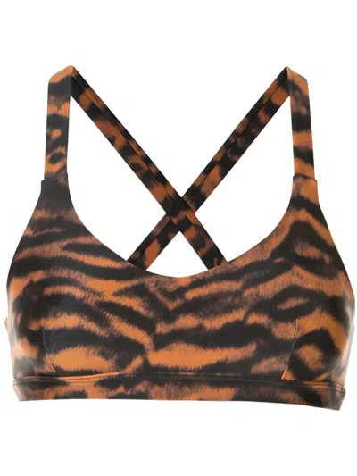 The Upside Sophie Tiger Print Sports Bra In Brown