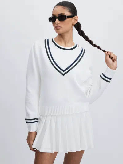 The Upside White Deep V-neckline 100% Organic Cotton Jumper