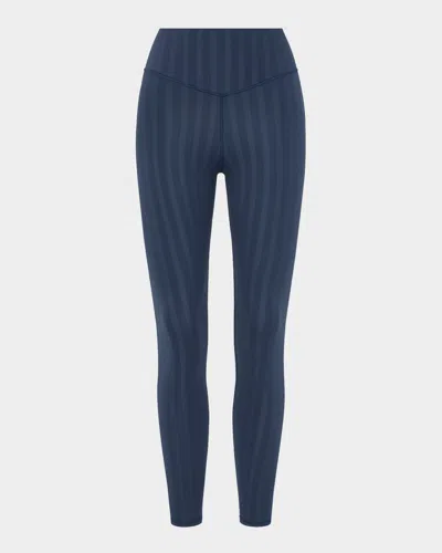 The Upside Wilde Striped High-rise Midi Leggings In Navy