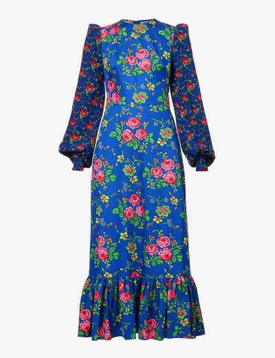 The Vampire's Wife Villanelle Floral-print Cotton Maxi Dress In Blue