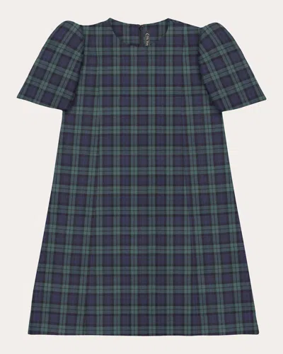 The Vampire's Wife The Wilma Cotton-tartan Mini Dress In Blue/green