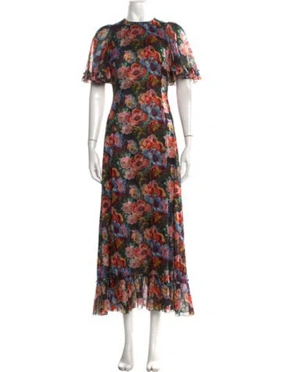 Pre-owned The Vampire's Wife Floral Print Long Dress W/ Tags In Black/blue