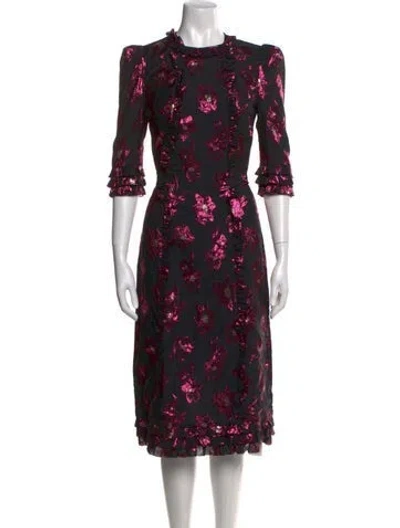 Pre-owned The Vampire's Wife Floral Print Midi Length Dress In Black