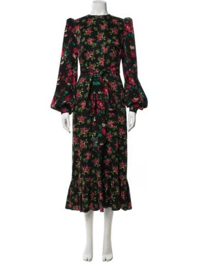 Pre-owned The Vampire's Wife Floral Print Midi Length Dress In Black