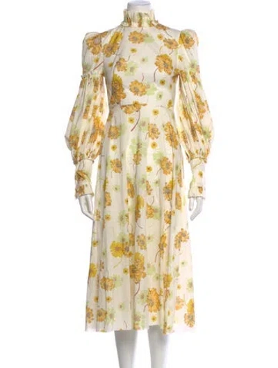 Pre-owned The Vampire's Wife Floral Print Midi Length Dress In Neutral