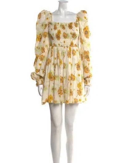 Pre-owned The Vampire's Wife Floral Print Mini Dress In Yellow