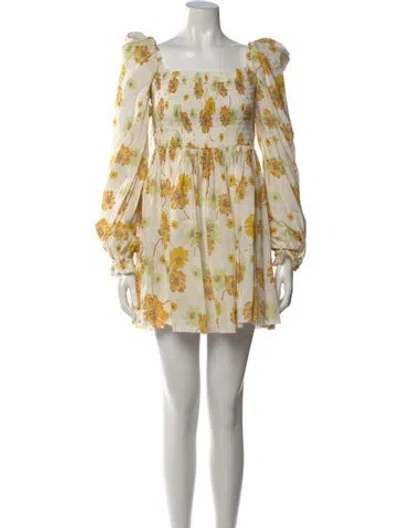 Pre-owned The Vampire's Wife Floral Print Mini Dress In Yellow