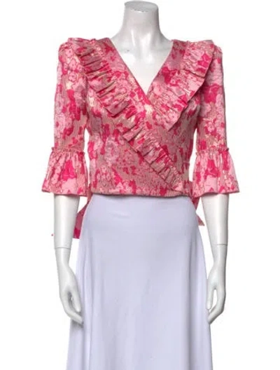 Pre-owned The Vampire's Wife Floral Print V-neck Crop Top In Pink
