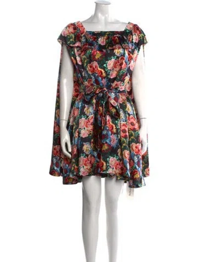 Pre-owned The Vampire's Wife Silk Mini Dress In Black/green/pink
