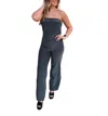 The Vintage Shop Amelia Bodycon Strapless Jumpsuit In Black In Blue