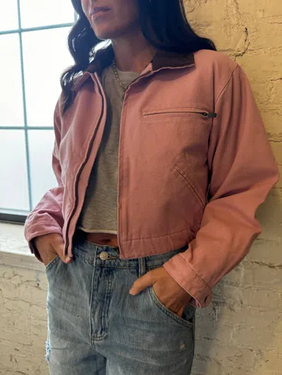 The Vintage Shop Cropped Barn Jacket In Pink