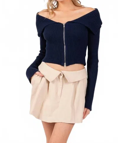 The Vintage Shop Foldover Waist Mini Skirt In Sand In Blue