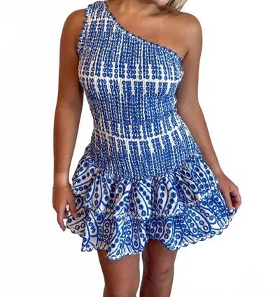 The Vintage Shop One Shoulder Smocked Mini Dress In Blue