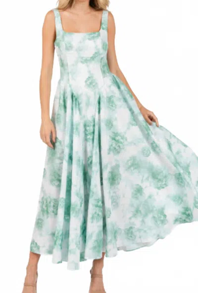 The Vintage Shop Waist Tie Ribbons Dress In Faded Peonies Green