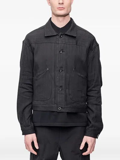 The Viridi-anne Herringbone-pattern Jacket In Black