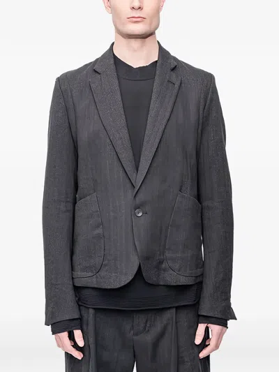 The Viridi-anne Herringbone-pattern Notch-lapels Blazer In Black