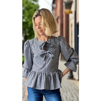 The Well Worn Bethany Tie Front Blouse In Black And White Gingham By