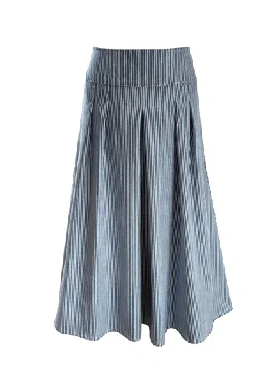 The Well Worn Women's Blue The Dune Skirt – Chambray Ticking Stripe