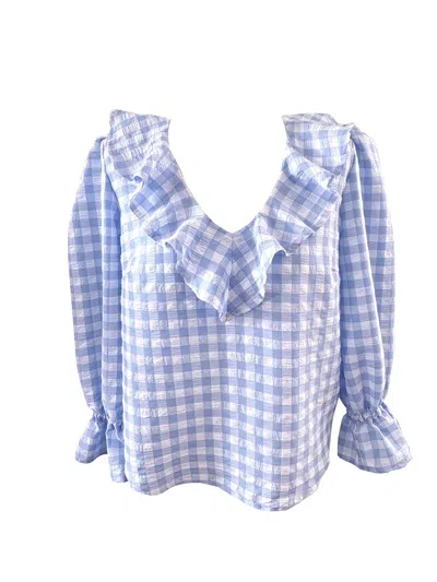 The Well Worn Women's Blue The Luna Pop-over Blouse - Gingham