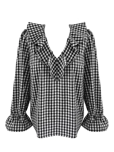 The Well Worn Women's The Luna Pop-over Blouse - Black Gingham
