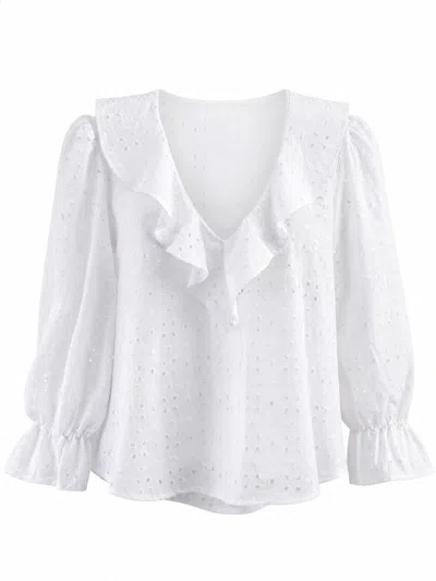 The Well Worn Women's White The Luna Pop-over Blouse - Broderie Anglais
