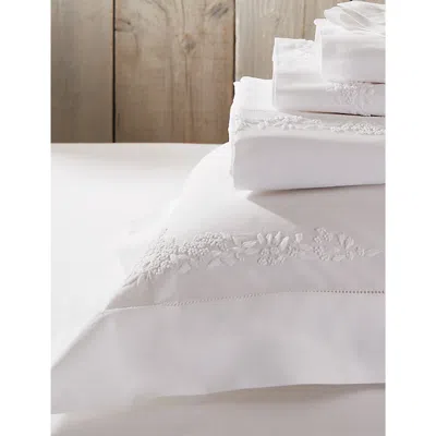 The White Company White Adeline Floral-embroidered Double Cotton Flat Sheet