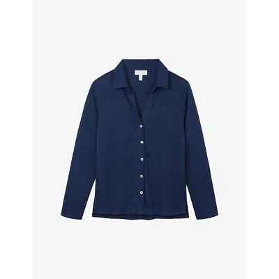 The White Company Boys Deep Water Kids Button-up Long-sleeve Linen Shirt