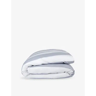 The White Company Maris Stripe Super-king Cotton Duvet Cov In Wht/chmbry