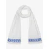 THE WHITE COMPANY THE WHITE COMPANY WOMEN'S WHITE/BLUE EMBROIDERED TEXTURED-WEAVE COTTON SCARF