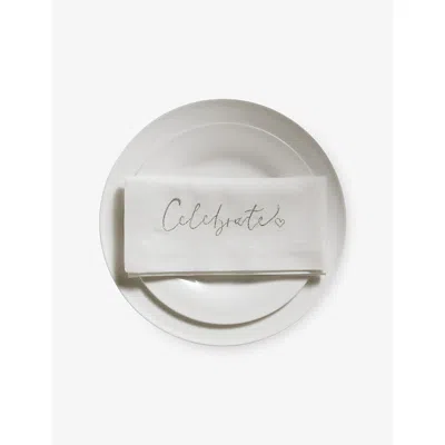 The White Company Silver Celebrate Embroidered Linen Napkins Set Of Four In White
