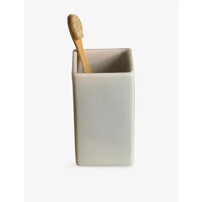 The White Company Morston Stoneware Toothbrush Holder In White