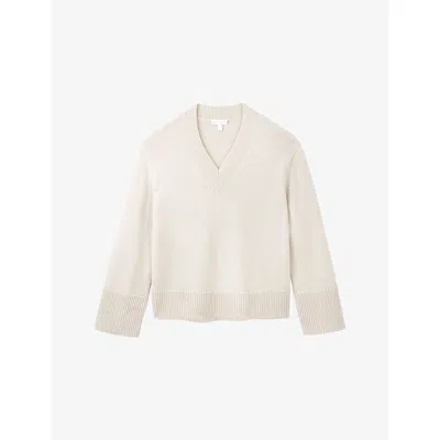 The White Company S Alabaster V-neck Knitted Wool-blend Jumper In Neutral
