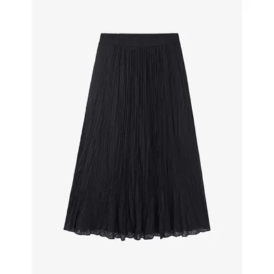 The White Company S Black Crinkle Elasticated-waist Stretch-woven Midi Skirt